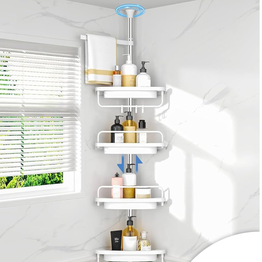 Étagère D'angle De Douche Télescopique 4 Paniers Et 2 Porte Serviettes thumbnail 3