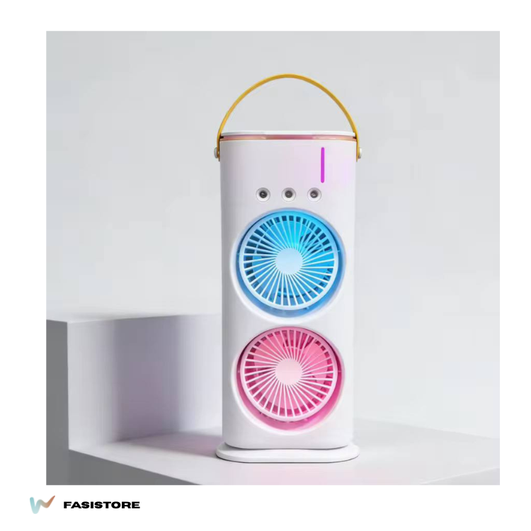 Mini Climatiseur Portable 2 Têtes avec Brumisateur – 3 Vitesses, Idéal Bureau et Été