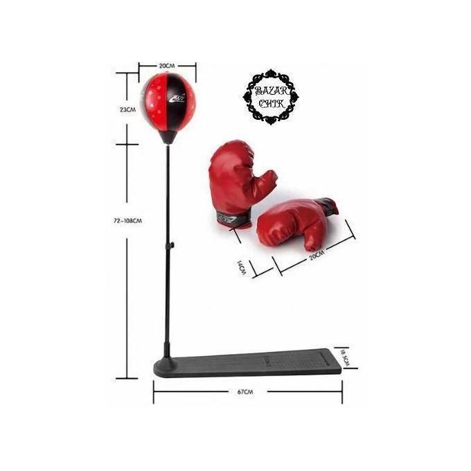 Sac De Frappe Enfant Sur Pied – Punching-ball Ajustable Avec Gants Et Pompe thumbnail 3