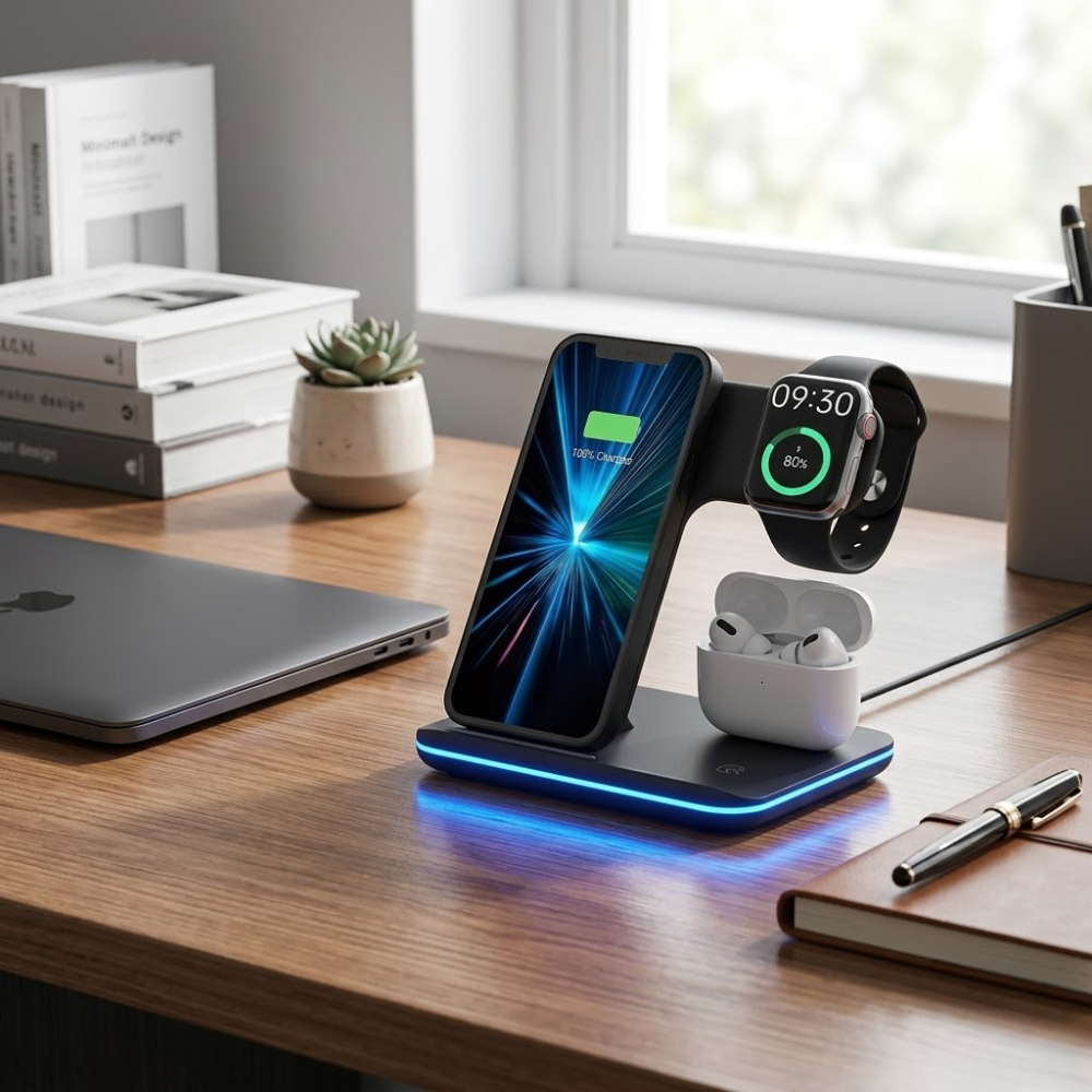 Chargeur Sans Fil 3 En 1 Pour Iphone, Apple Watch Et Airpods thumbnail 2