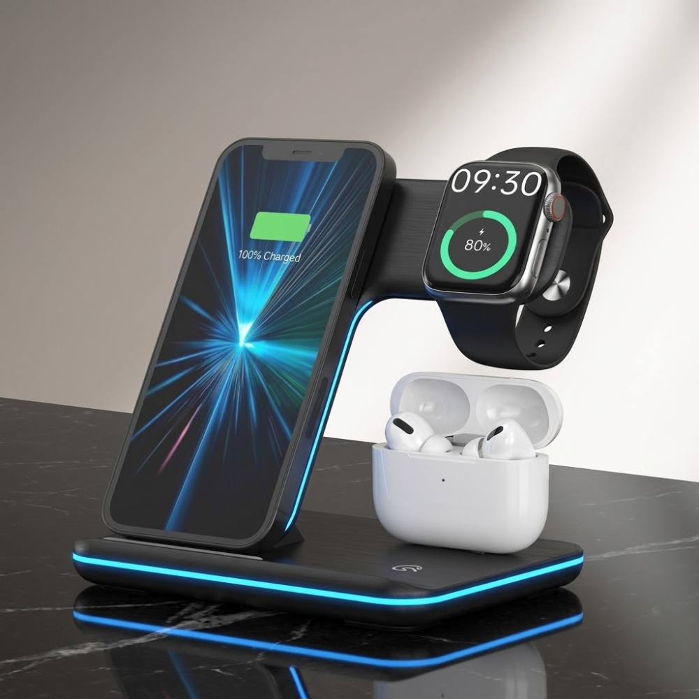 Chargeur Sans Fil 3 En 1 Pour Iphone, Apple Watch Et Airpods thumbnail 3