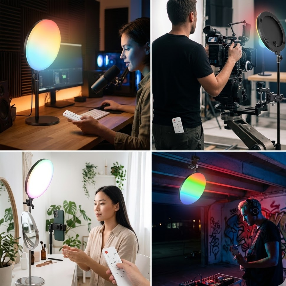 Lampe Led Ronde Rgb Gs-450 45 Cm – Éclairage Professionnel Multicolore Avec Télécommande