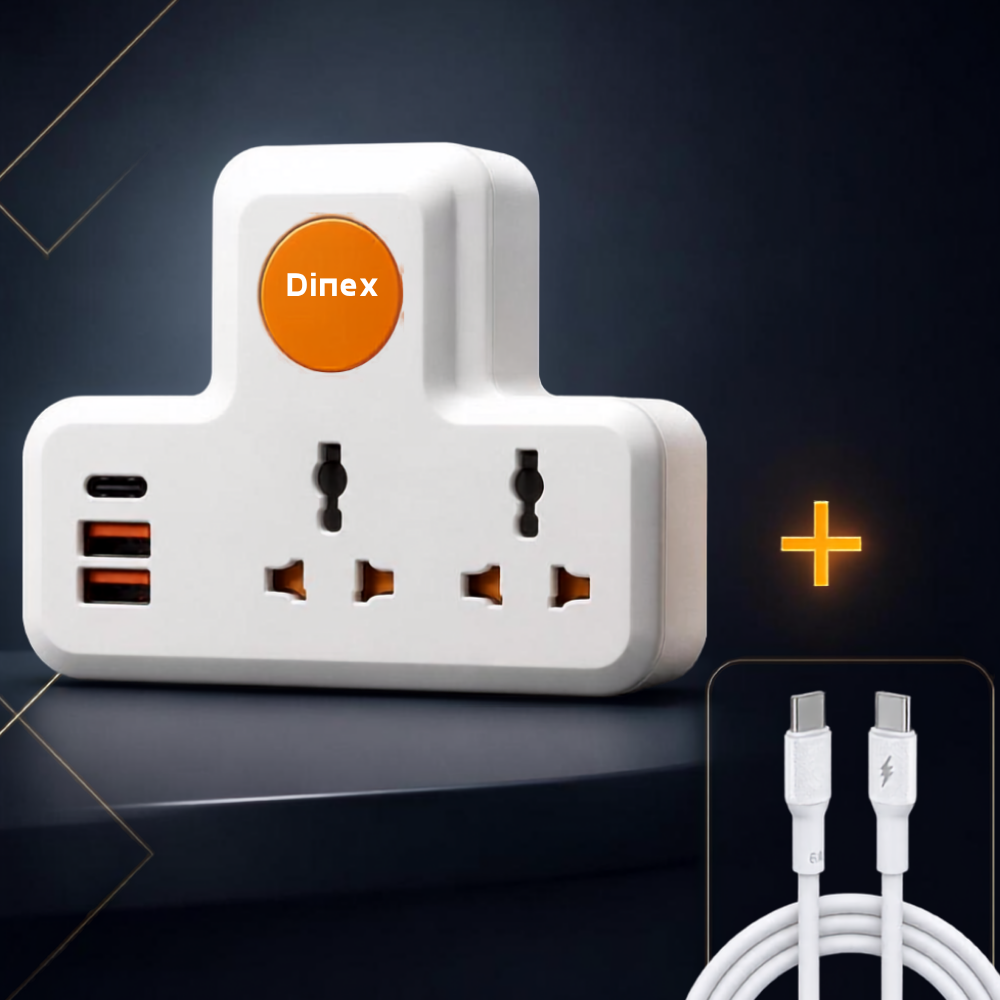 Multiprise Murale Dinex – 3 Prises Universelles + 2 Ports Usb + 1 Port Usb-c + Câble Kalio Sj128 100w Offert