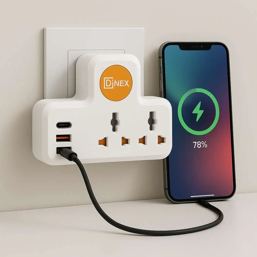 Multiprise Murale Dinex – 3 Prises Universelles + 2 Ports Usb + 1 Port Usb-c + Câble Kalio Sj128 100w Offert