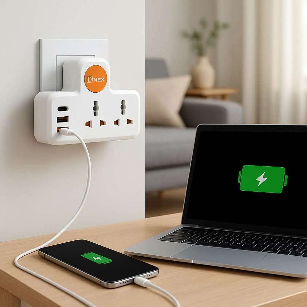 Multiprise Murale Dinex – 3 Prises Universelles + 2 Ports Usb + 1 Port Usb-c + Câble Kalio Sj128 100w Offert thumbnail 3