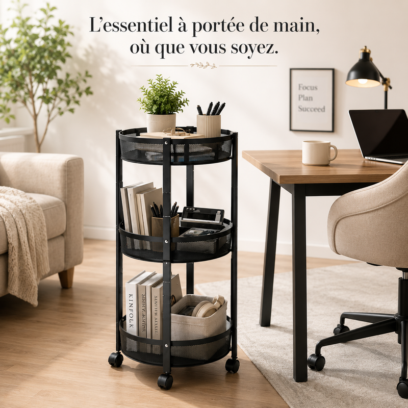 Chariot de Rangement Pliable à 3 Niveaux  - 88 x 38 cm - Coluleur Aléatoire