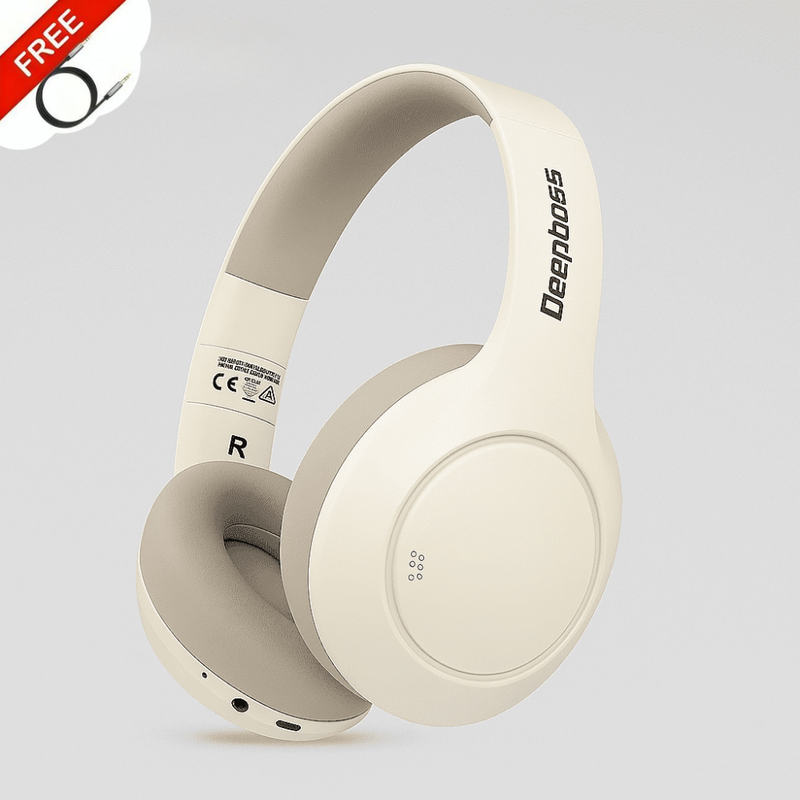 Casque bluetooth DeepBass R21 BEIGE Original + Câble auxiliaire Gratuit