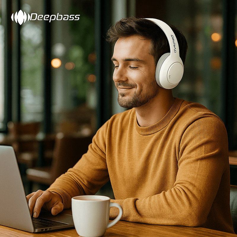 Casque Bluetooth Deepbass R21 Beige Original + Câble Auxiliaire Gratuit thumbnail 3