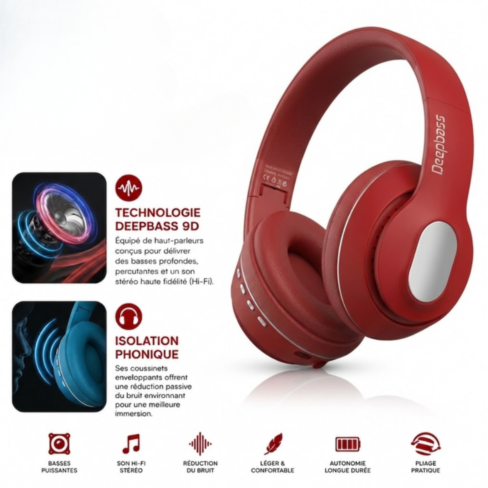 Casque Bluetooth - R8 - Rouge thumbnail 6