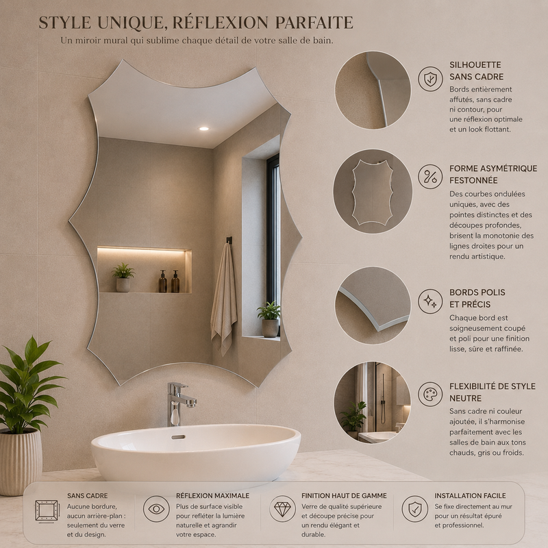 Miroir Mural Ondulé – Silhouette Festonnée Asymétrique thumbnail 3