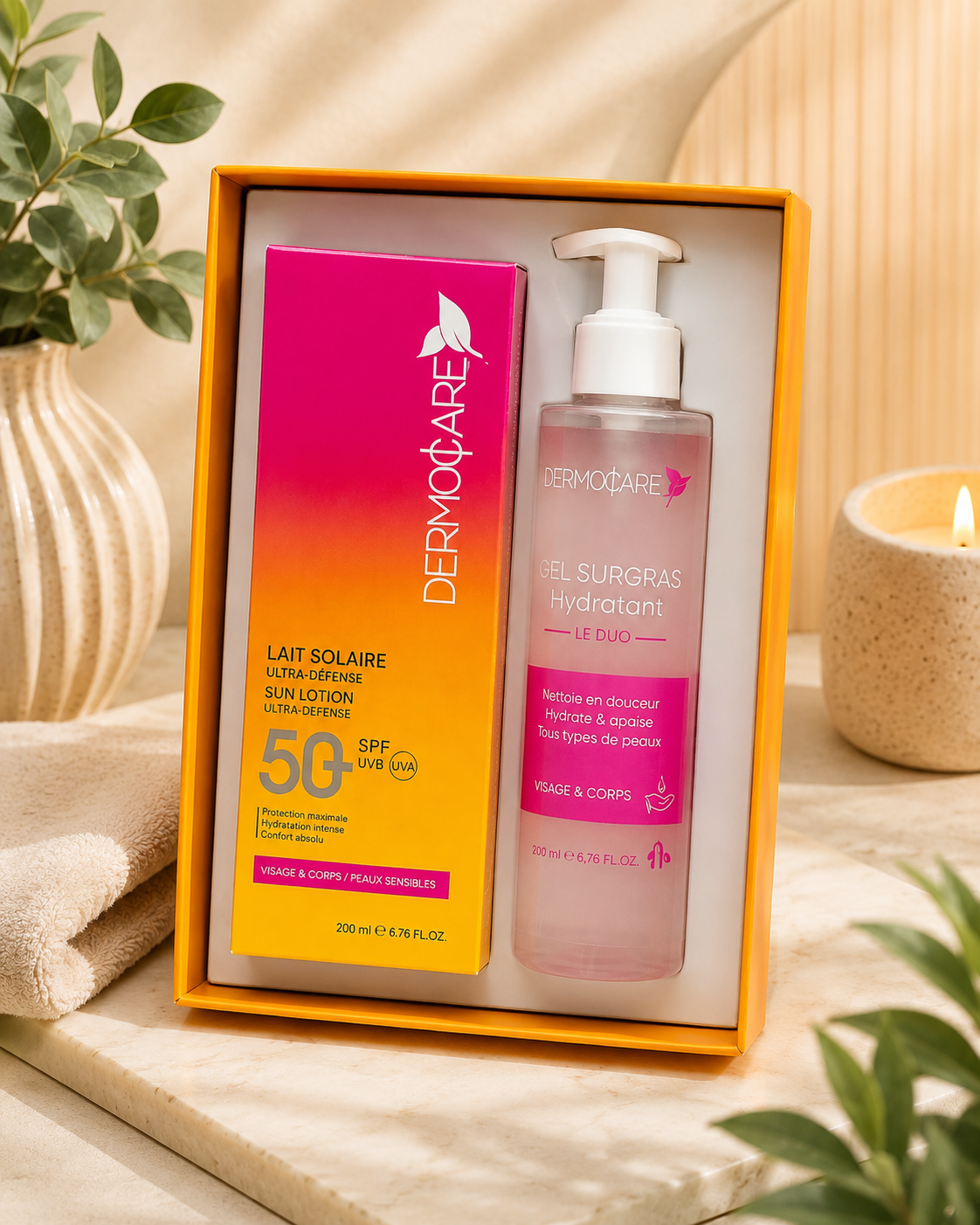 Le Duo Spf 50+ – Lait Solaire Ultra-défense + Gel Surgras Hydratant