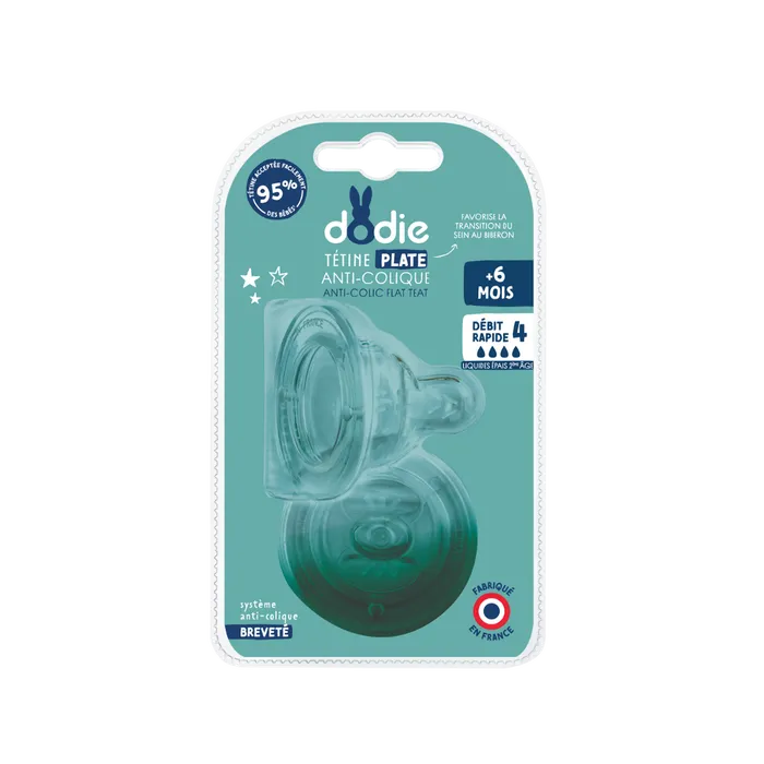 Tétine Plate Sens+ Anti Colique D4 +6M Liquide Epais X2