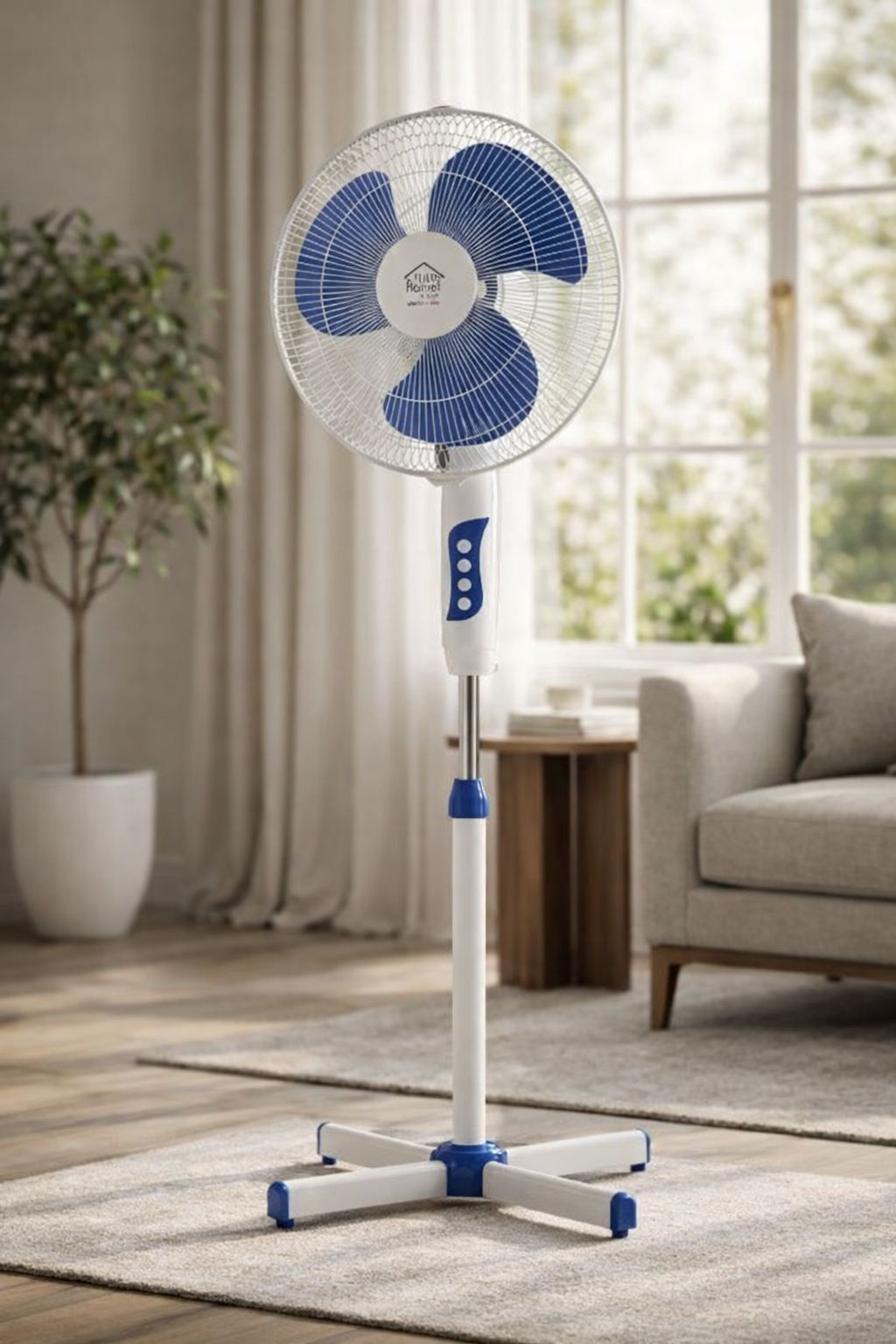 Ventilateur Sur Pied 16" (40 Cm) - 40w, 3 Vitesses, Inclinaison Réglable - Design Silencieux Et Moderne -