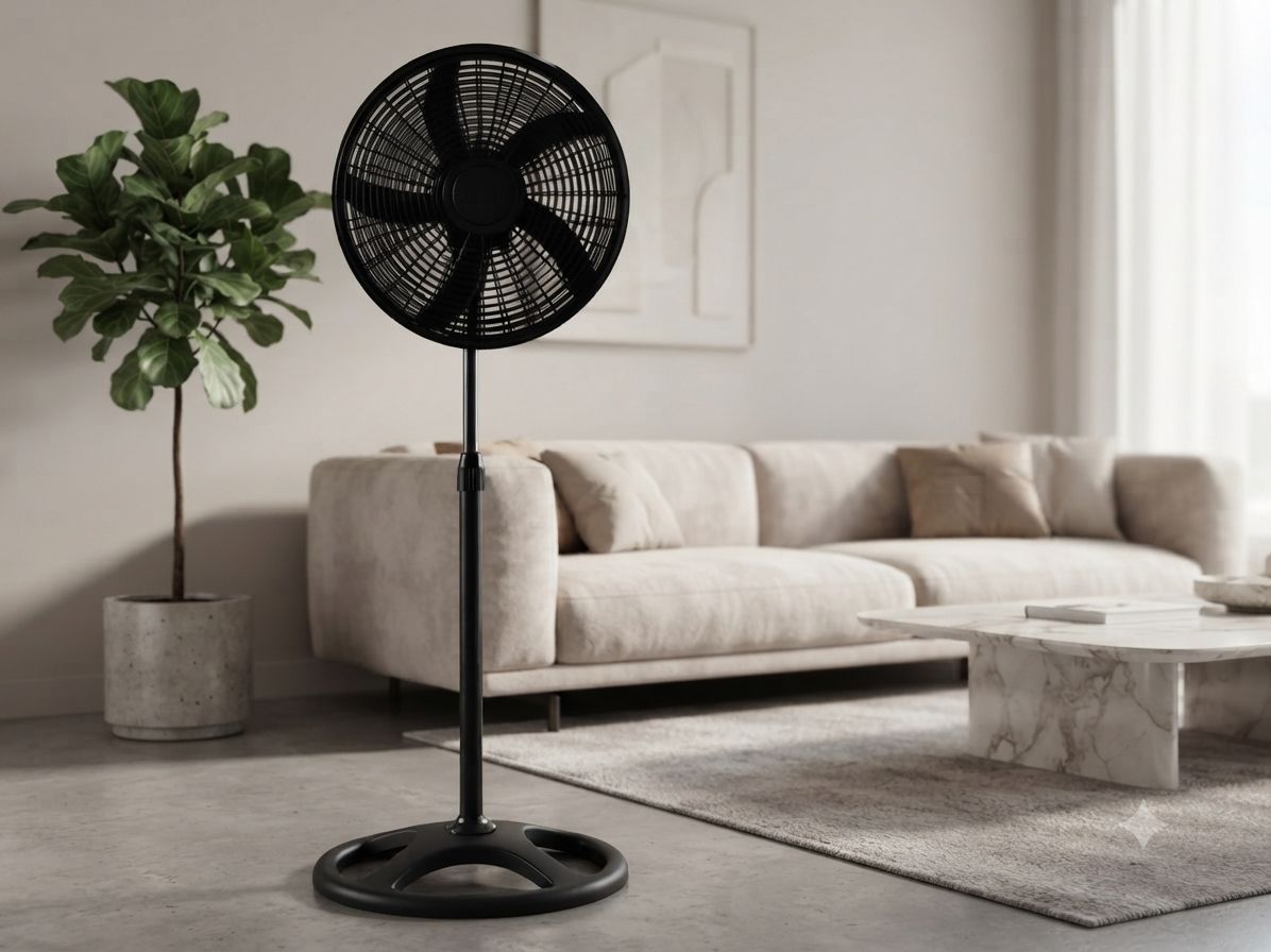 Ventilateur Sur Pied Moderne 16" (40 Cm) - 40w, 3 Vitesses, Inclinaison Réglable - Design Noir Mat Premium