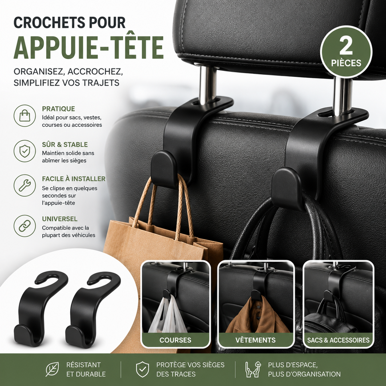 Crochets D'appuie-tête Pour Voiture – Lot De 2 Pièces thumbnail 1