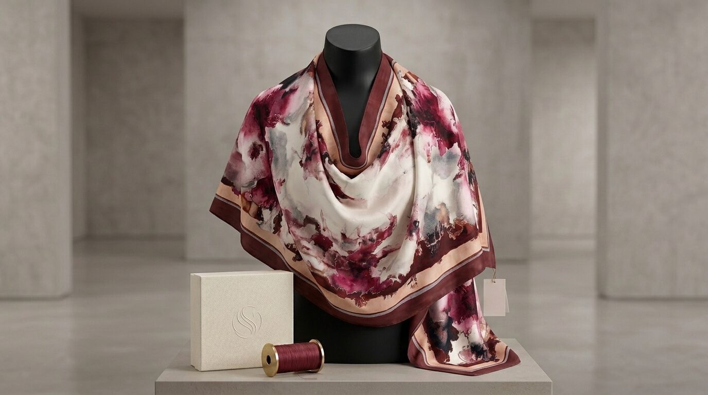 Châle Imprimé Rubis 180 × 70 Cm – 100 % Tencel _ Collection Éclats D'art