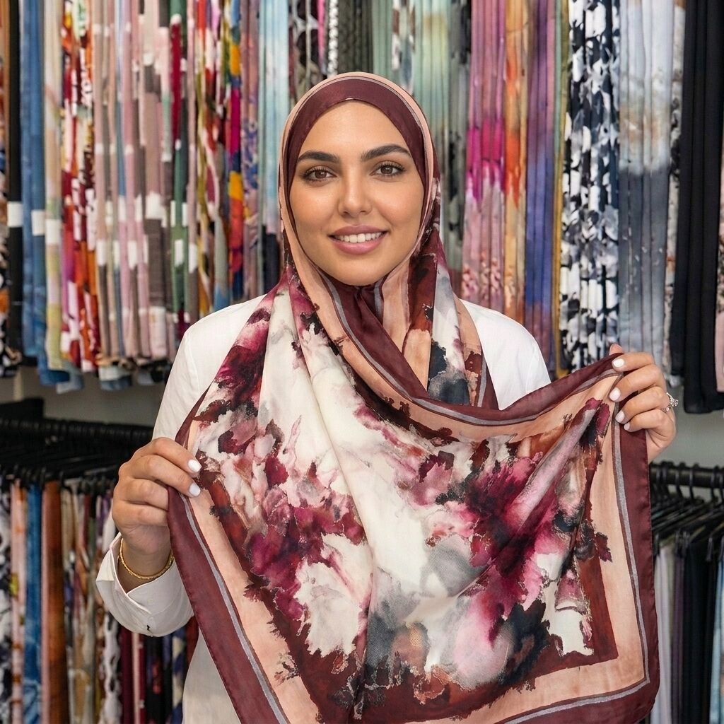 Châle Imprimé Rubis 180 × 70 Cm – 100 % Tencel _ Collection Éclats D'art thumbnail 3