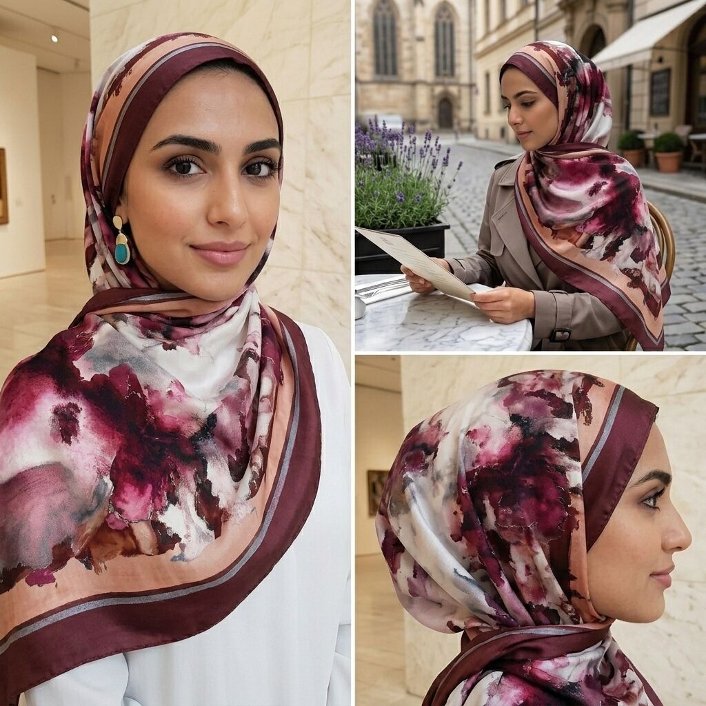 Châle Imprimé Rubis 180 × 70 Cm – 100 % Tencel _ Collection Éclats D'art thumbnail 4