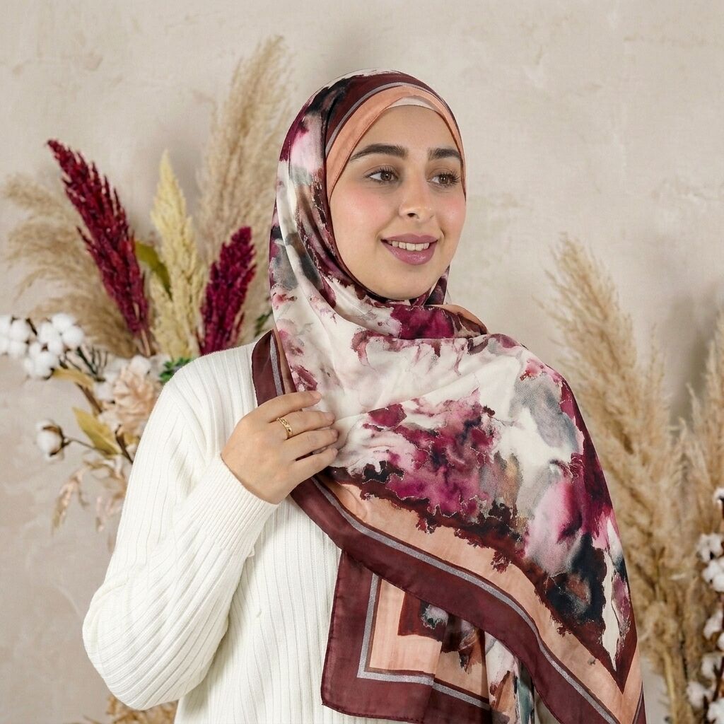 Châle Imprimé Rubis 180 × 70 Cm – 100 % Tencel _ Collection Éclats D'art thumbnail 6