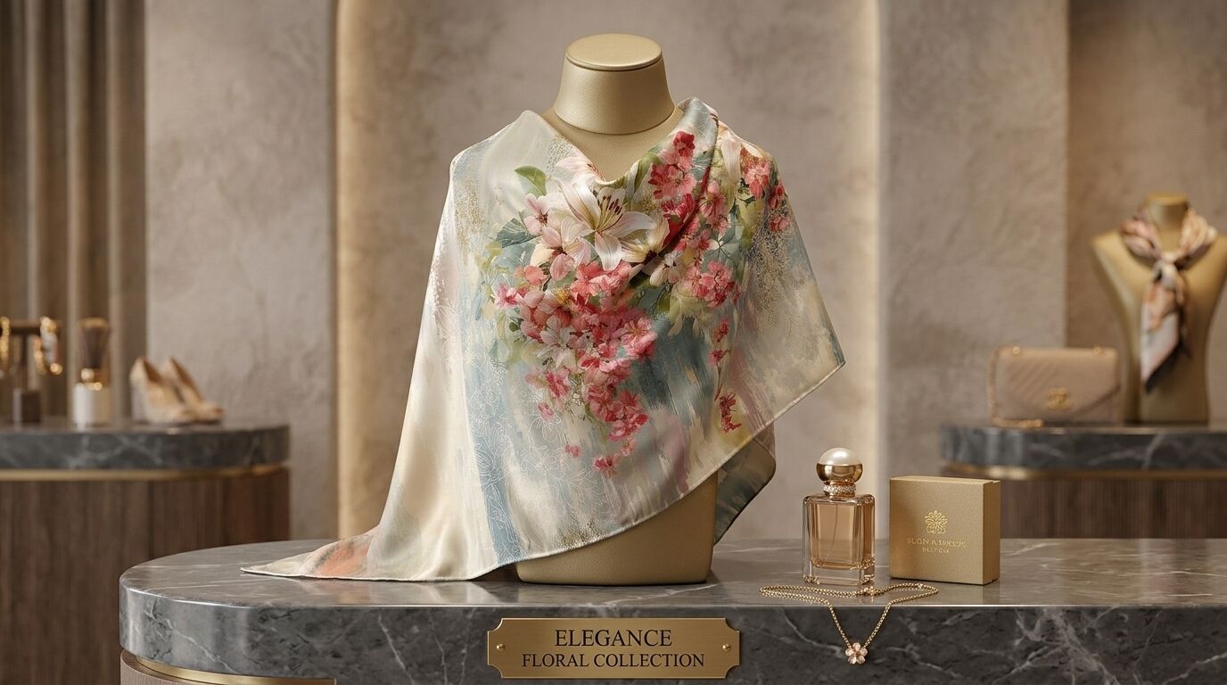 Châle Imprimé Rosalie 180 × 70 Cm – 100 % Tencel _ Collection Jardin Secret