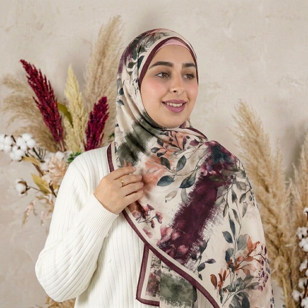 Châle Imprimé Yasmine 180 × 70 Cm – 100 % Tencel _ Collection Jardin Secret thumbnail 4