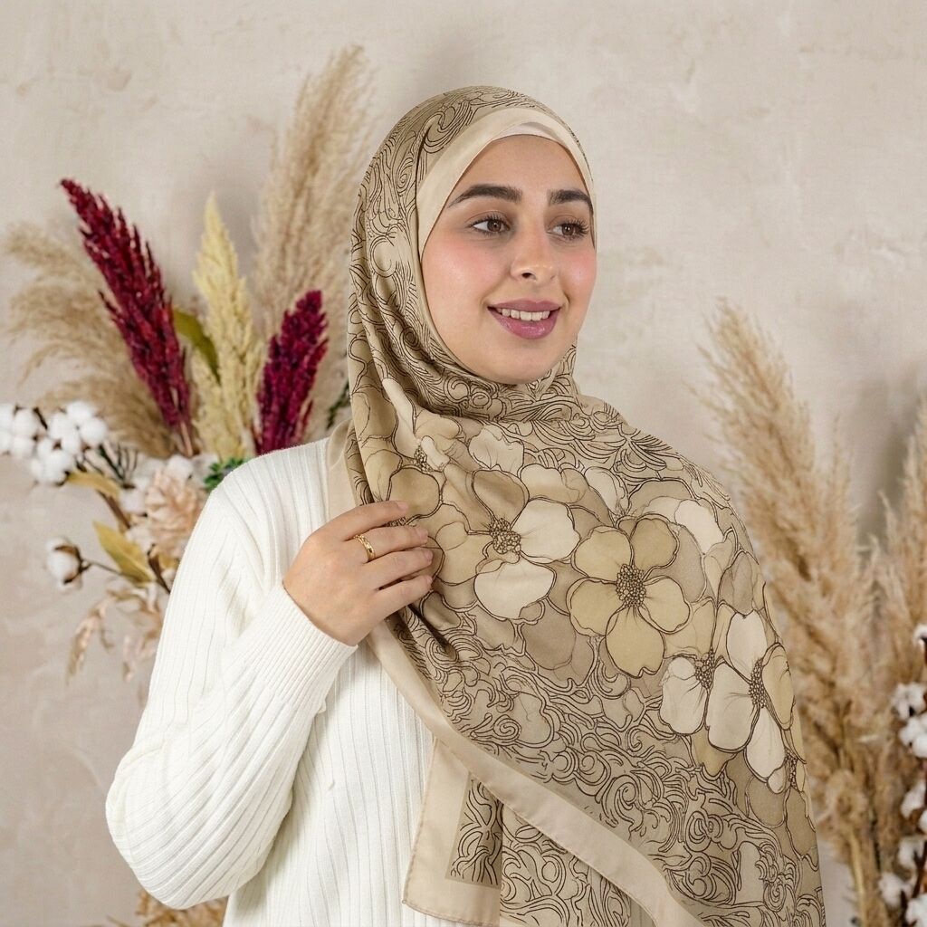 Châle Imprimé Camélia 180 × 70 Cm – 100 % Tencel _ Collection – Jardin Secret thumbnail 4