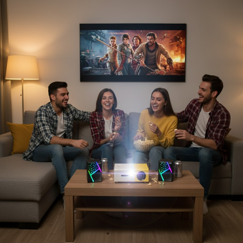 Pack Home Cinéma - Mini Vidéoprojecteur Hd + 2 Enceintes Bluetooth Rgb thumbnail 2