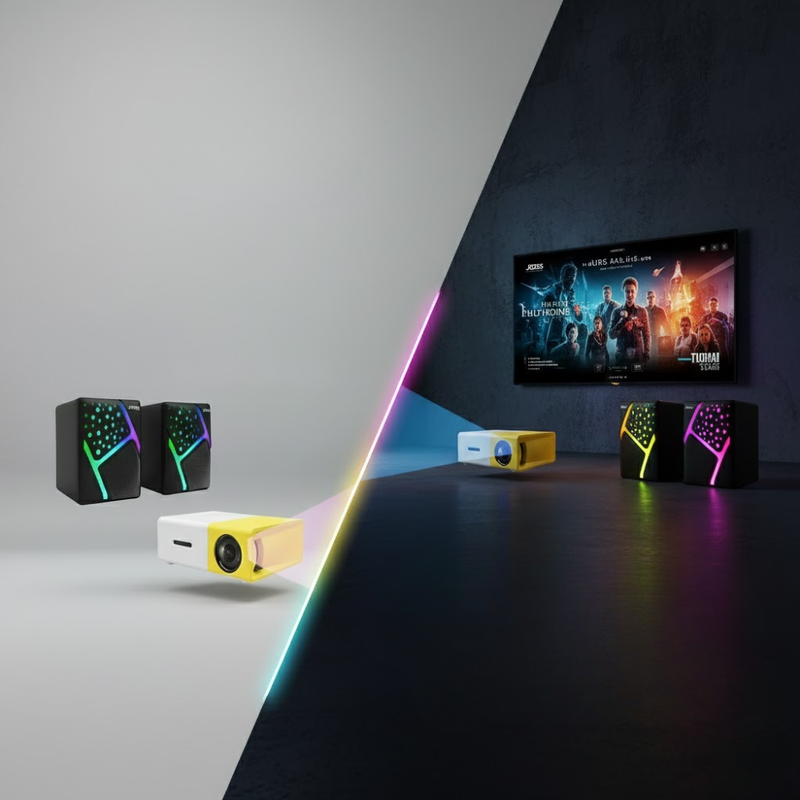 Pack Home Cinéma - Mini Vidéoprojecteur Hd + 2 Enceintes Bluetooth Rgb thumbnail 3