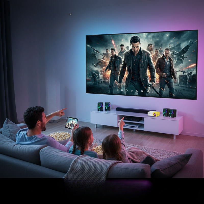 Pack Home Cinéma - Mini Vidéoprojecteur Hd + 2 Enceintes Bluetooth Rgb thumbnail 6