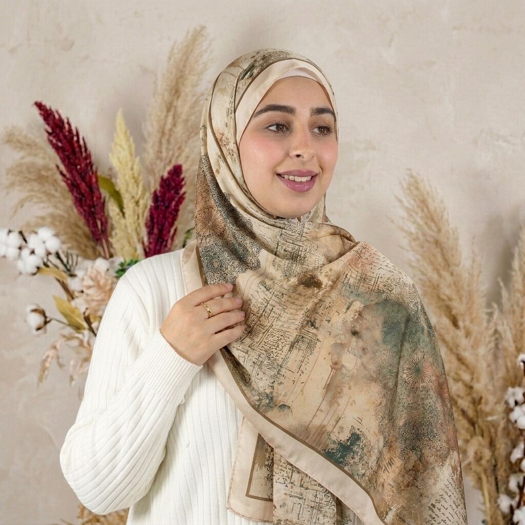 Châle Imprimé Médina 180 × 70 Cm – 100 % Tencel _ Collection Ligne D'harmonie thumbnail 6