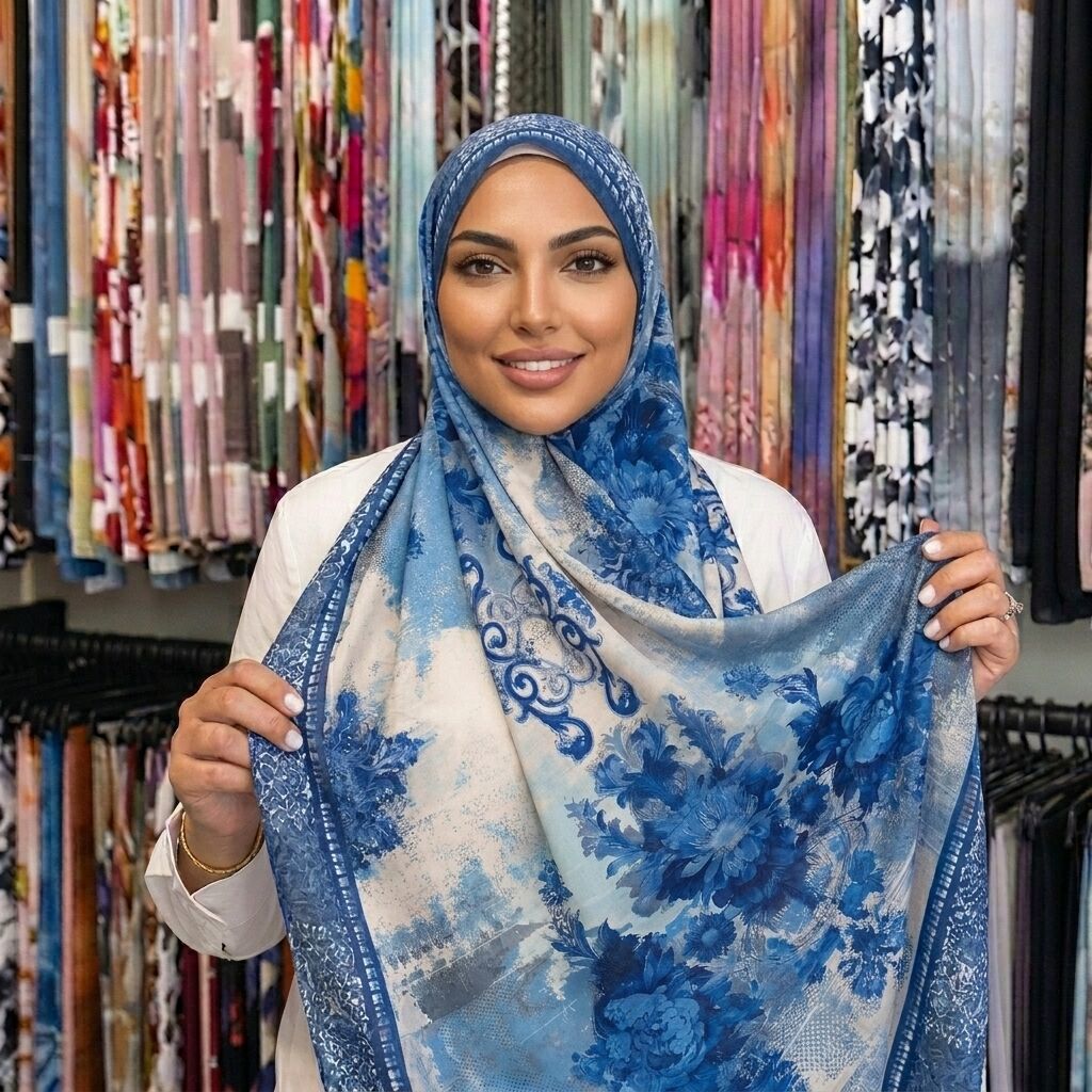 Châle Imprimé Azur 180 × 70 Cm – 100 % Tencel _ Collection Ligne D'harmonie thumbnail 3