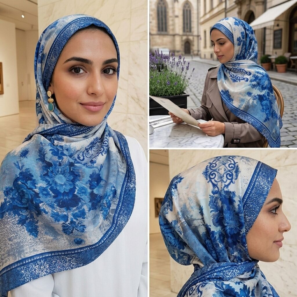 Châle Imprimé Azur 180 × 70 Cm – 100 % Tencel _ Collection Ligne D'harmonie thumbnail 6