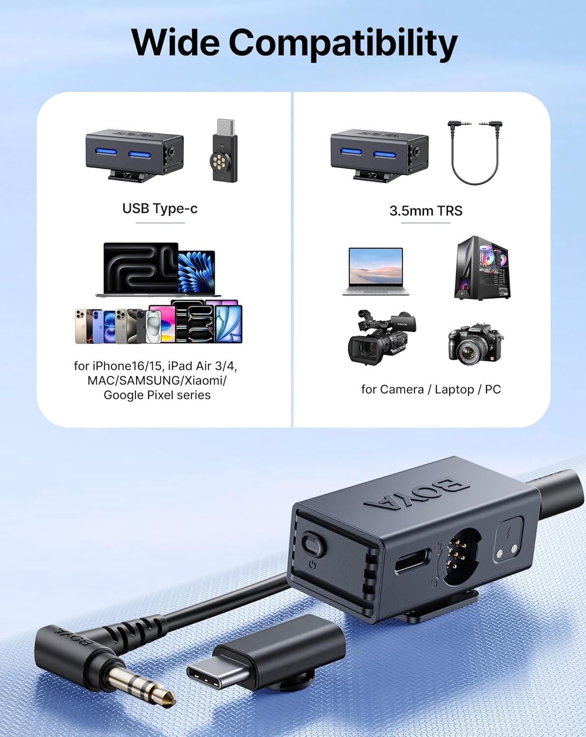 Microphone Cravate Sans Fil Boyalink 3-02 Avec Puce Ai Pour Android/appareil Photo/pc/tablettes, Réduction De Bruit Par Ia, Son Studio 48 Khz/24 Bits thumbnail 3