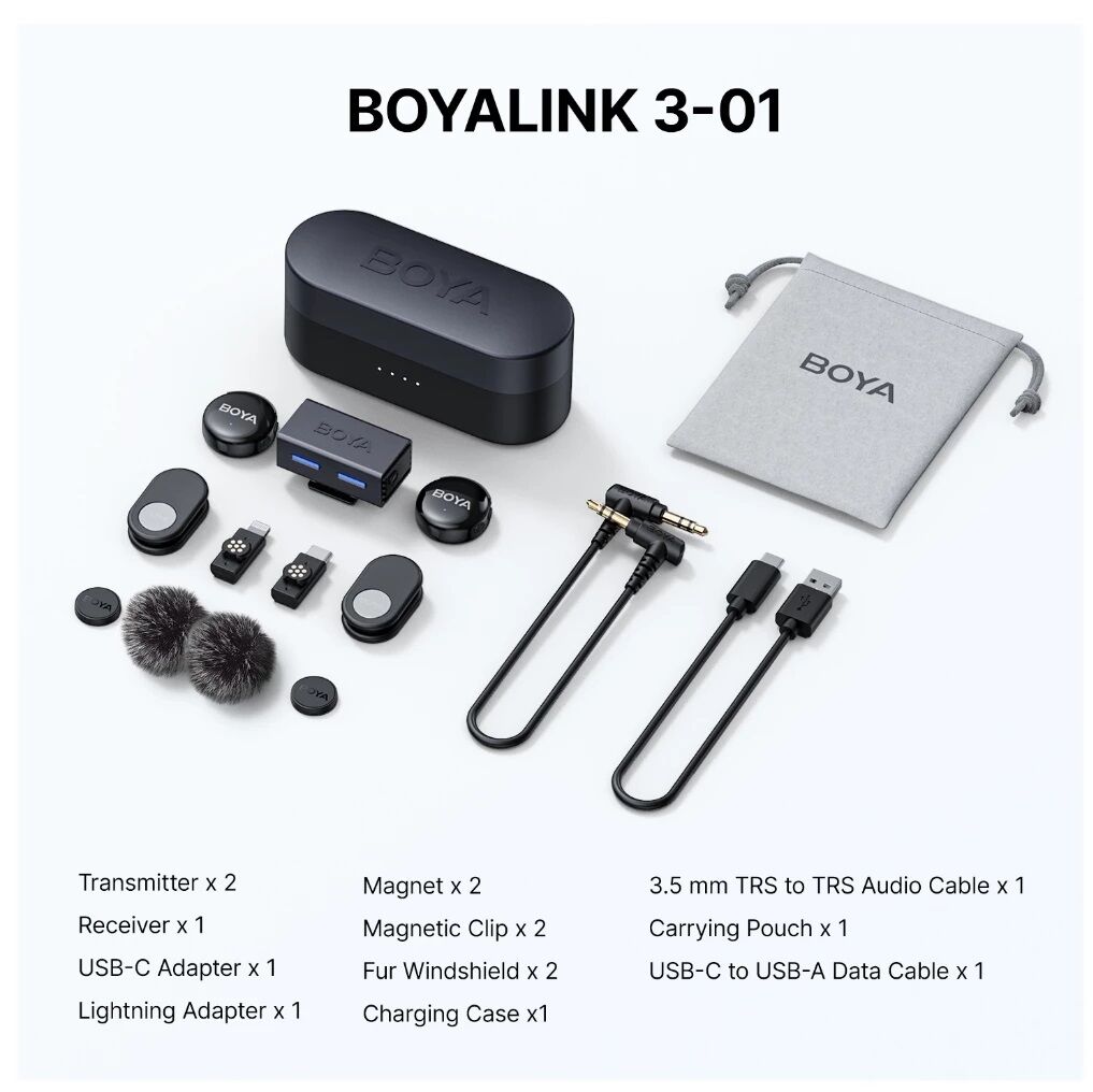 Microphone Cravate Sans Fil Boyalink 3-02 Avec Puce Ai Pour Android/appareil Photo/pc/tablettes, Réduction De Bruit Par Ia, Son Studio 48 Khz/24 Bits thumbnail 6