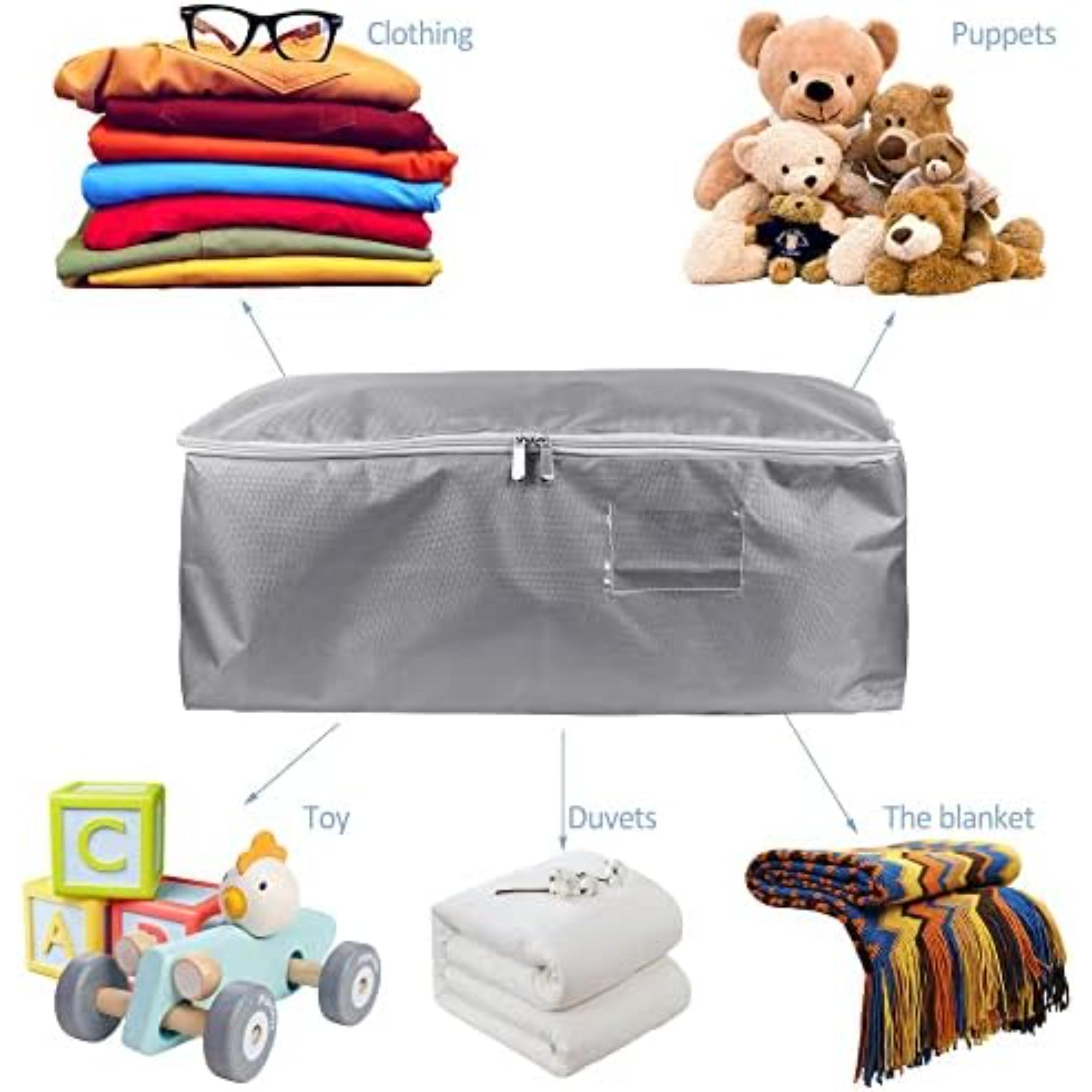 Lot De 2 Sacs De Rangement Sous Lit Avec Fenêtre Et Poignées + 2 Sacs À Chaussures Offerts | Organisateurs De Vêtements, Couettes, Couvertures Et Jouets | Gris