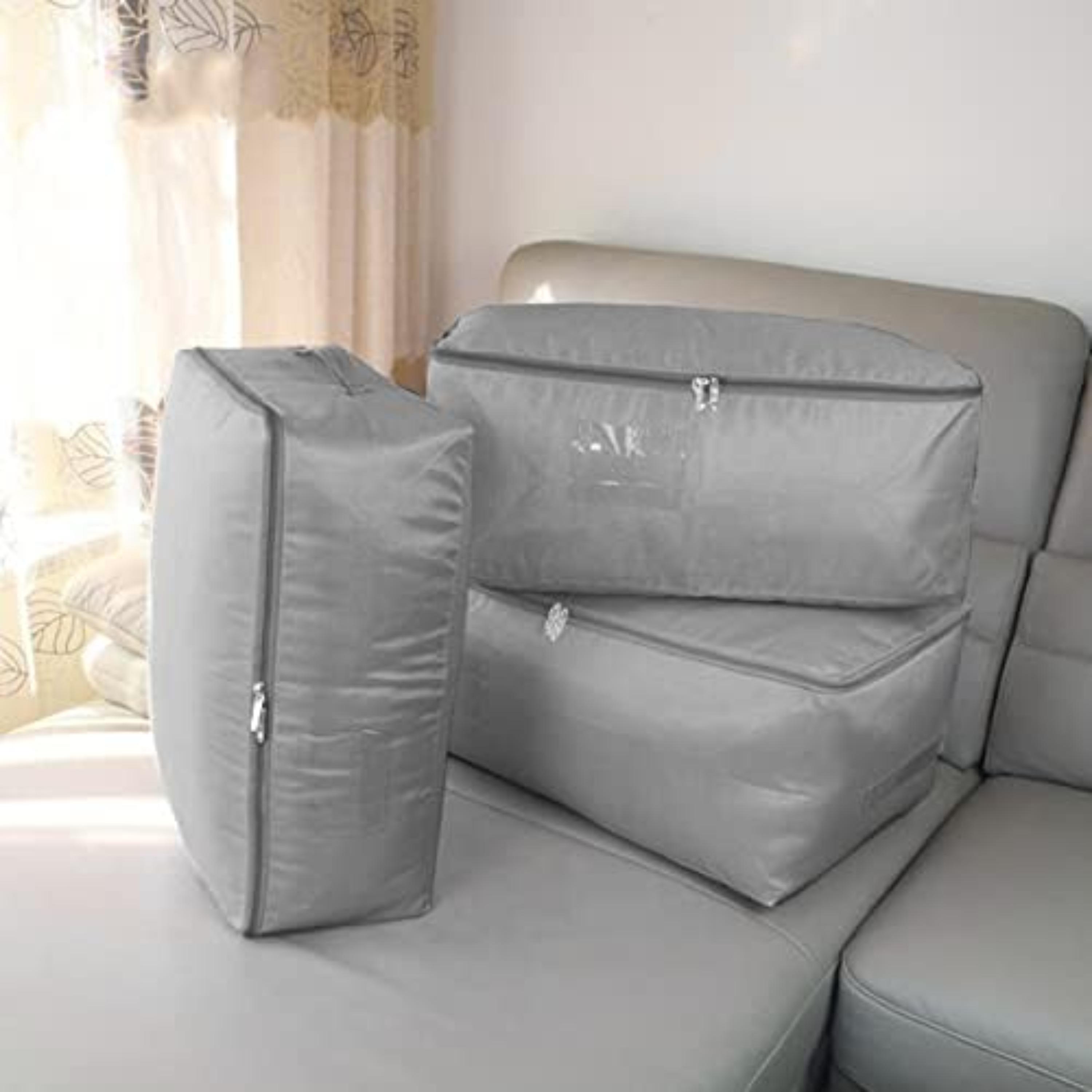Lot De 2 Sacs De Rangement Sous Lit Avec Fenêtre Et Poignées + 2 Sacs À Chaussures Offerts | Organisateurs De Vêtements, Couettes, Couvertures Et Jouets | Gris thumbnail 3