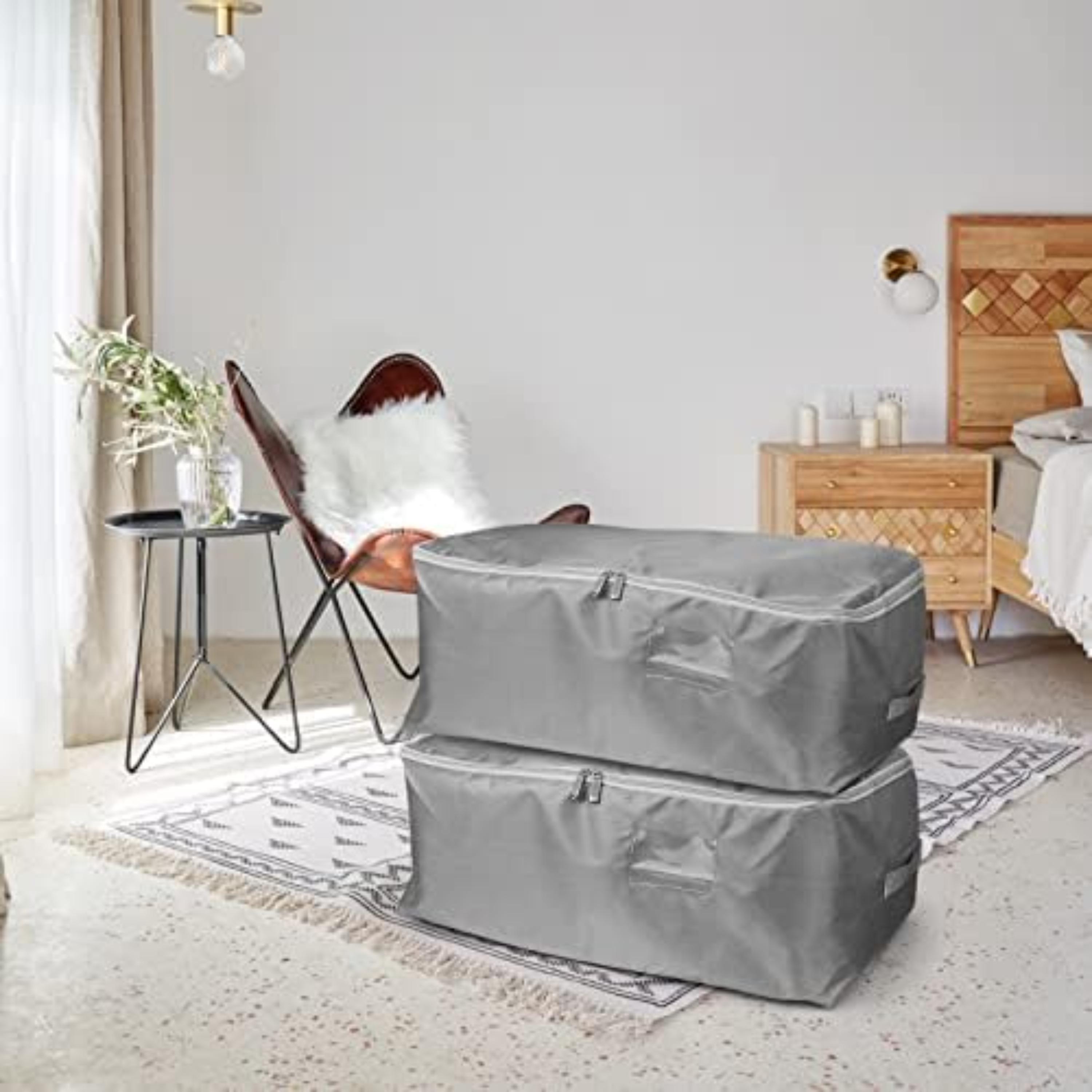 Lot De 2 Sacs De Rangement Sous Lit Avec Fenêtre Et Poignées + 2 Sacs À Chaussures Offerts | Organisateurs De Vêtements, Couettes, Couvertures Et Jouets | Gris thumbnail 5