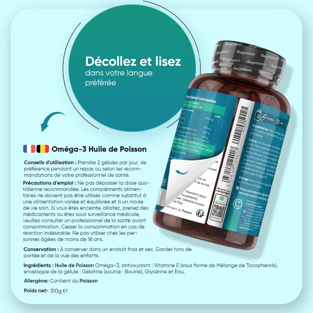 Omega 3 Huile De Poisson - 240 Softgels - 2000mg thumbnail 5