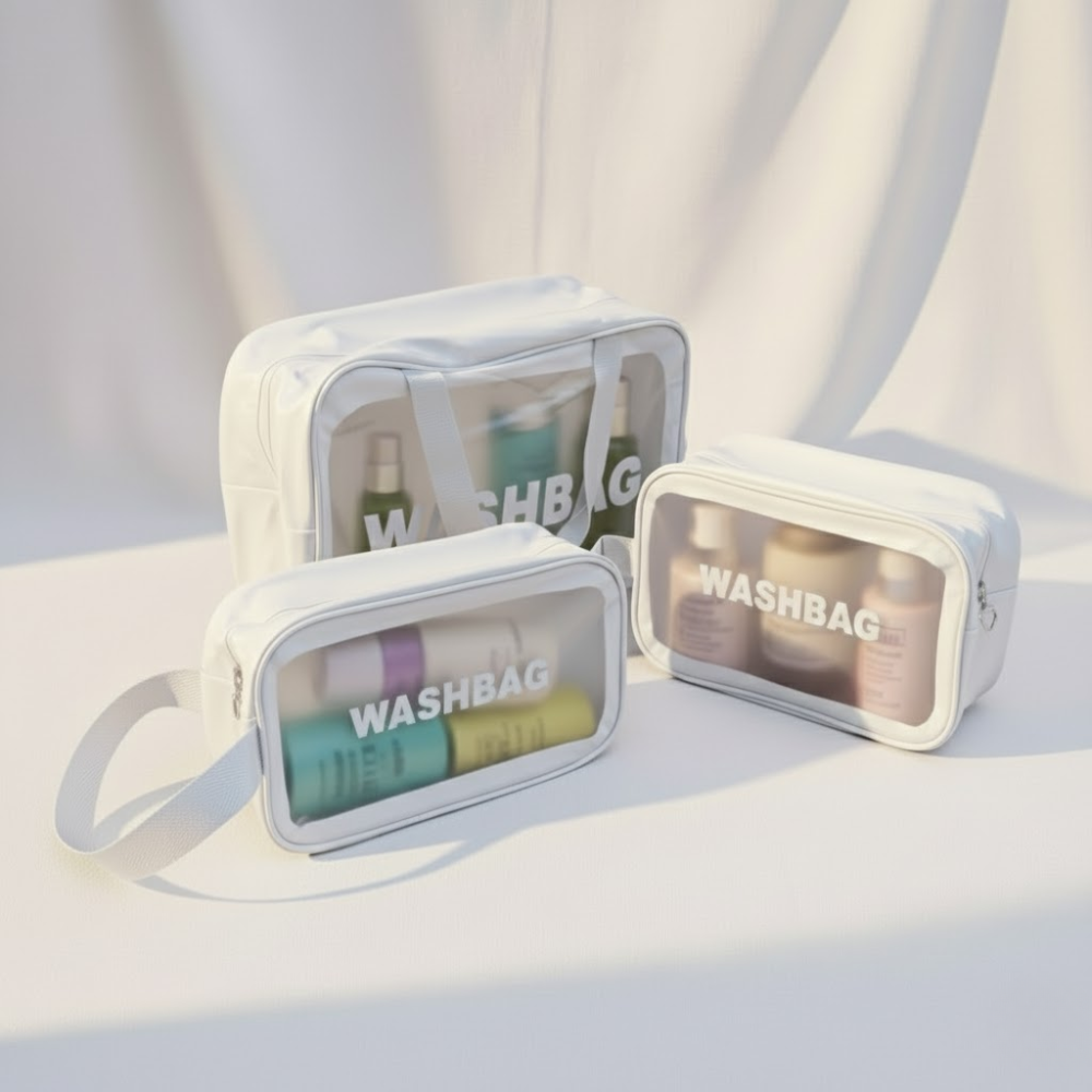 Pack De 3 Trousses De Toilette Blanches – Transparentes & Waterproof