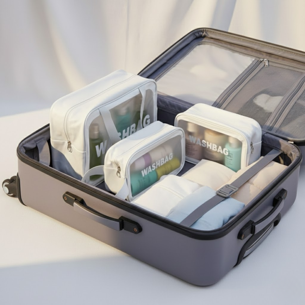 Pack De 3 Trousses De Toilette Blanches – Transparentes & Waterproof thumbnail 6
