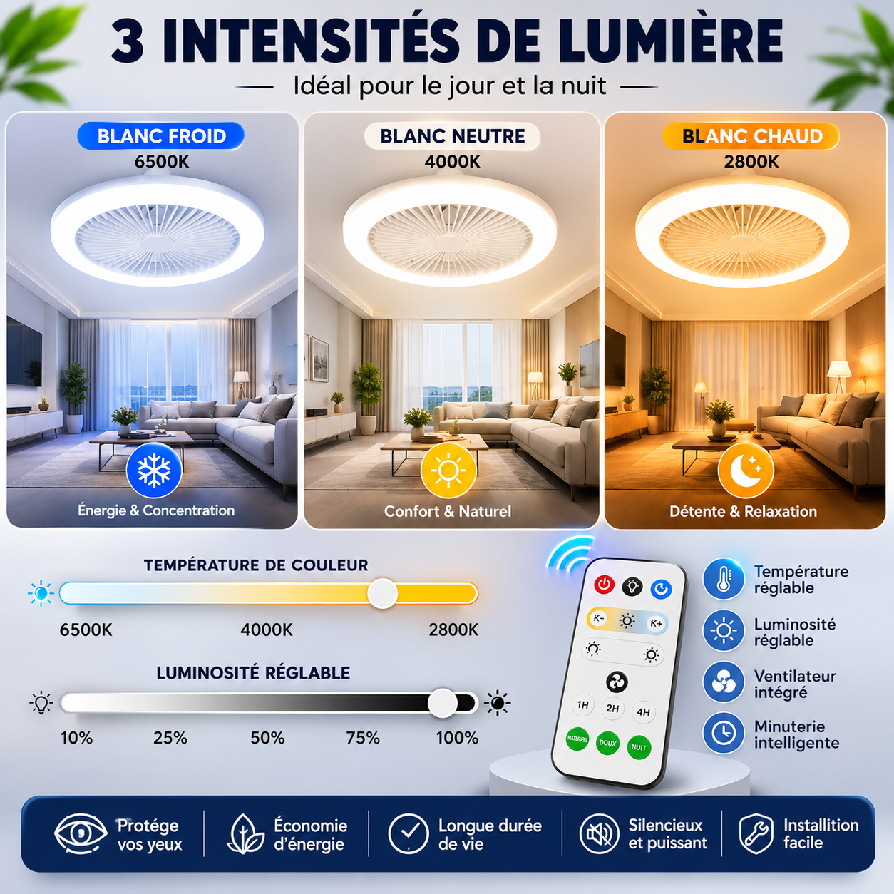 Ventilateur De Plafond Led Intelligent Avec Télécommande thumbnail 2