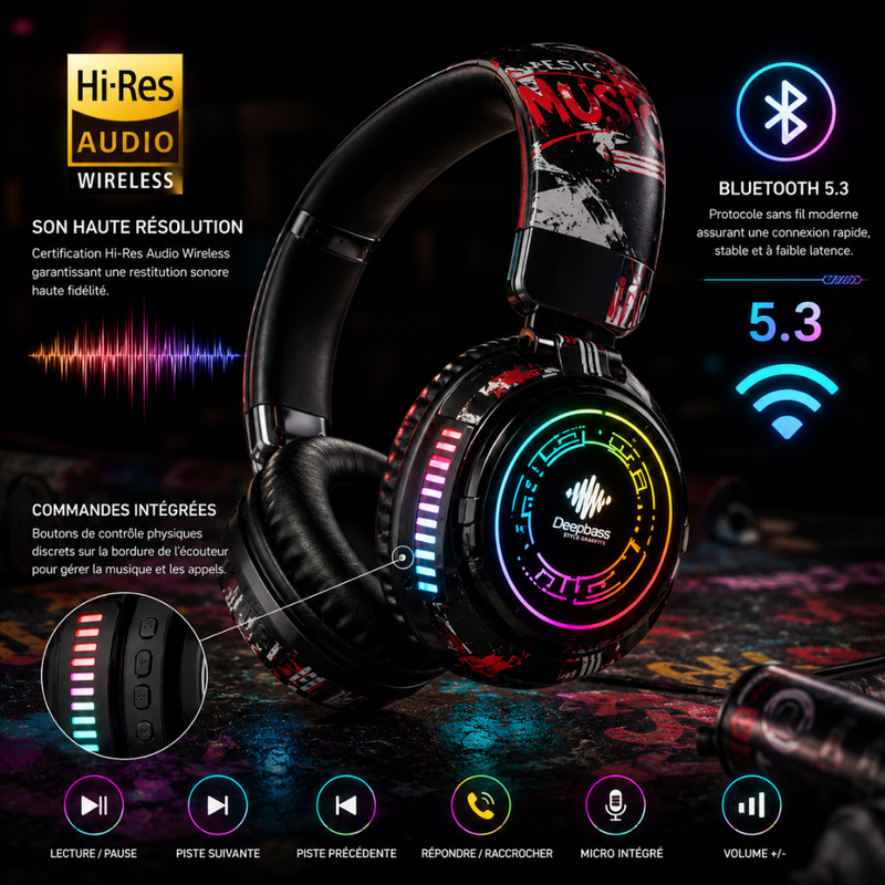 Casque Bluetooth R25 Rgb Graffiti Hi-res | Style Urbain thumbnail 2