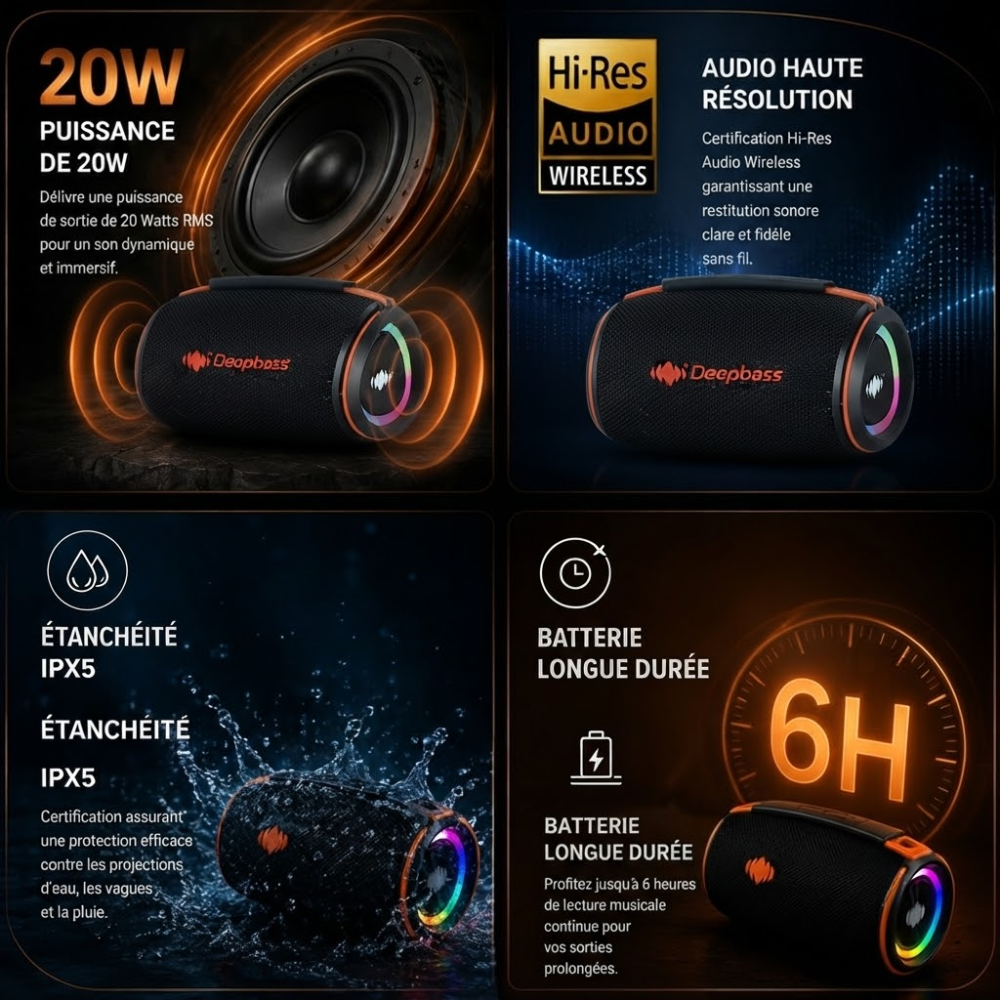 Enceinte Deepbass Bluetooth Portable 20w Hi-res Audio – Box-30 Couleur Aléatoire thumbnail 2