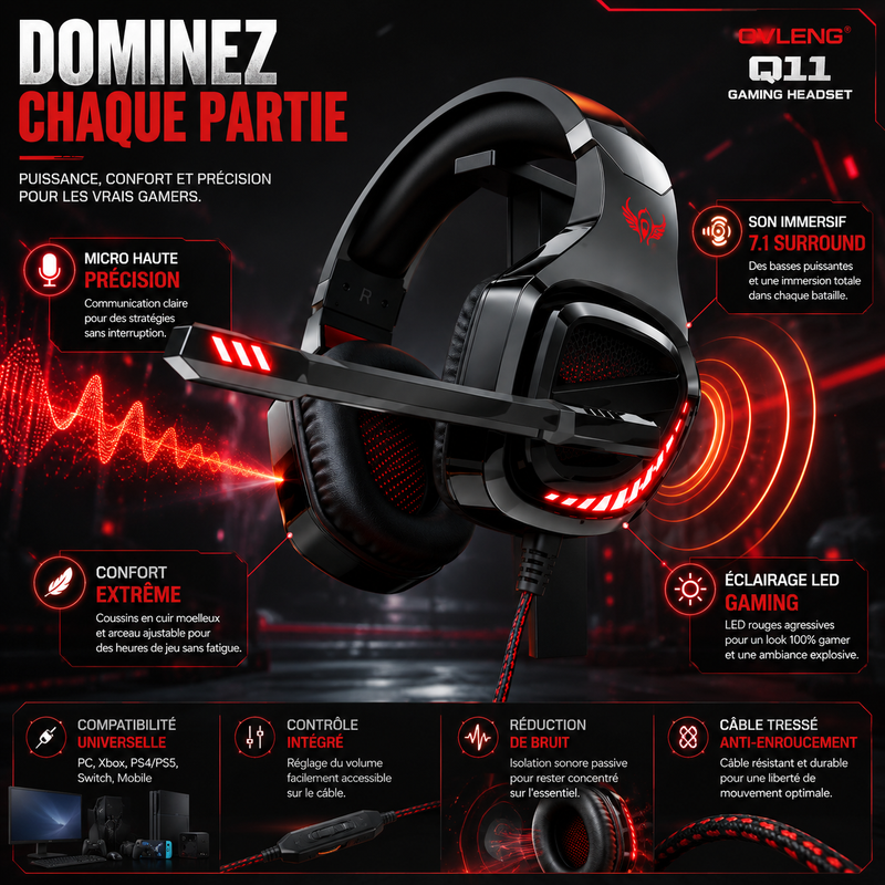 Casque Gaming Ovleng Q11 - Couleur Aléatoire thumbnail 4