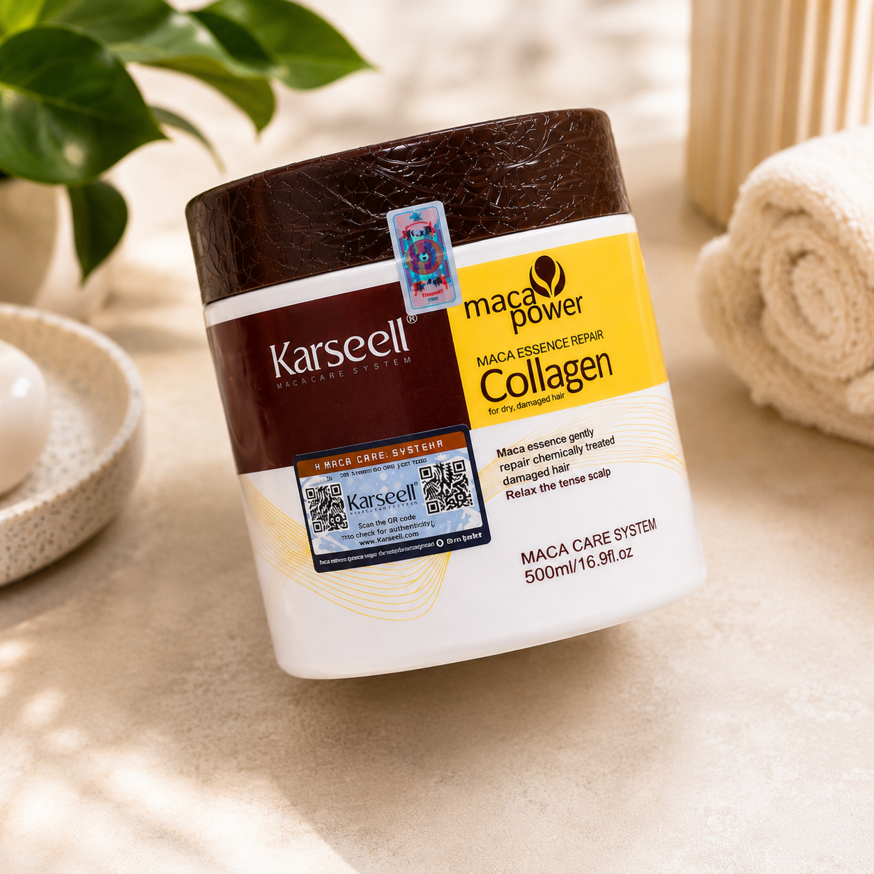 Maca Power Collagène – Masque Réparateur Professionnel Pour Cheveux Multicouleur