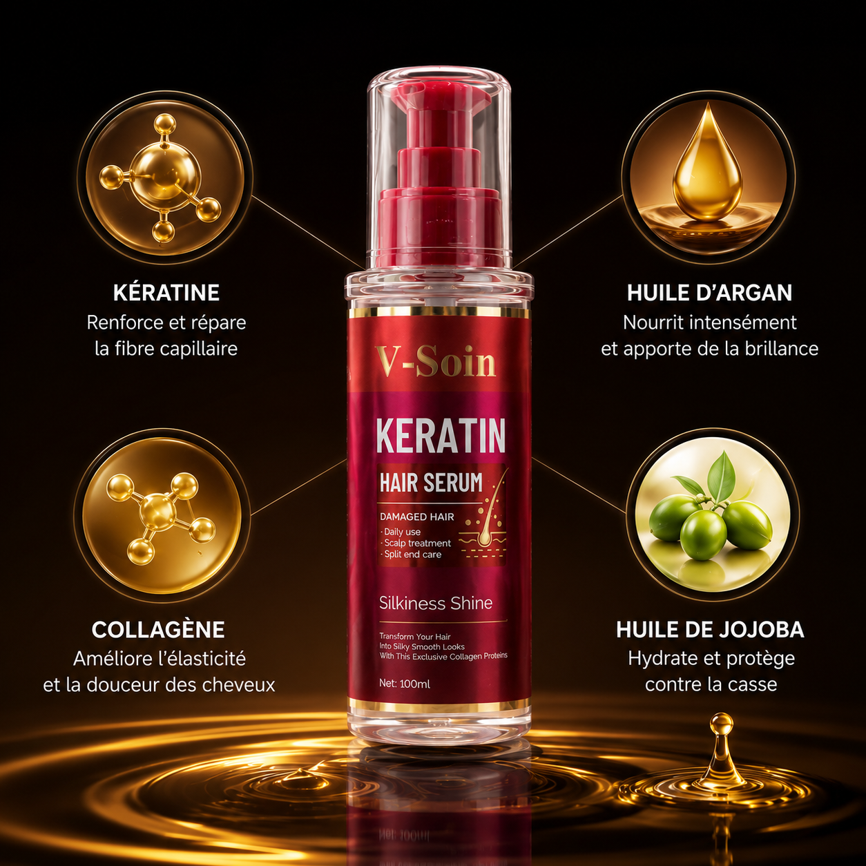 Sérum Capillaire À La Kératine – Réparation Et Nutrition Des Cheveux Abîmés