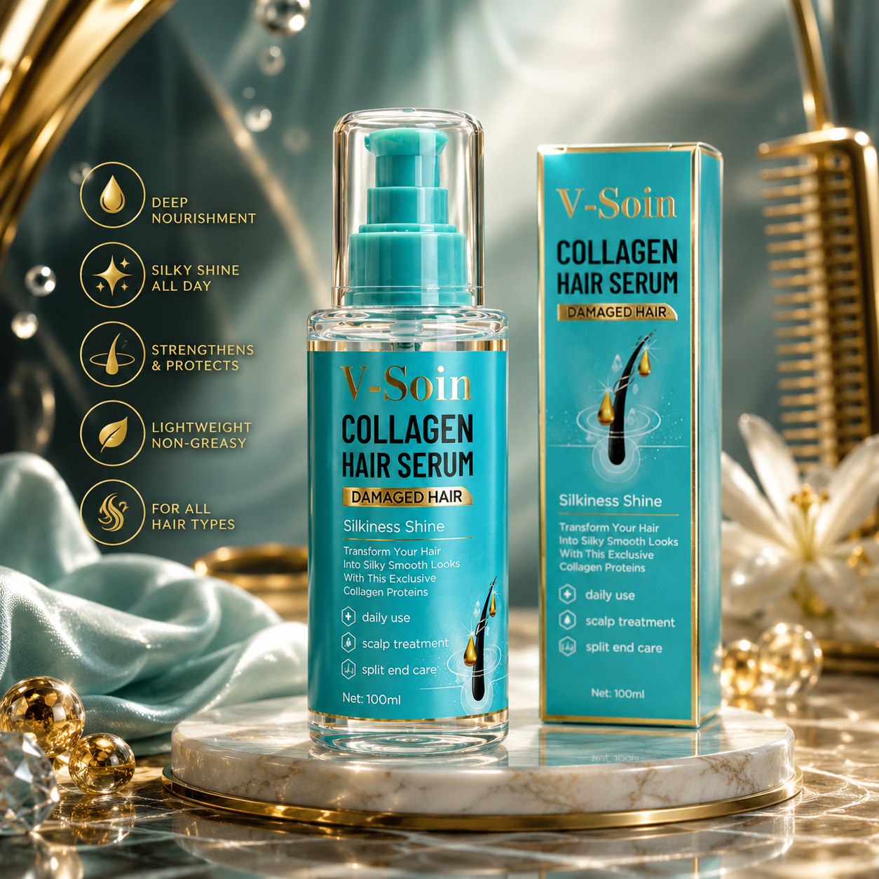 Sérum Capillaire Au Collagène Soin Réparateur Et Brillance Pour Cheveux Abîmés thumbnail 3