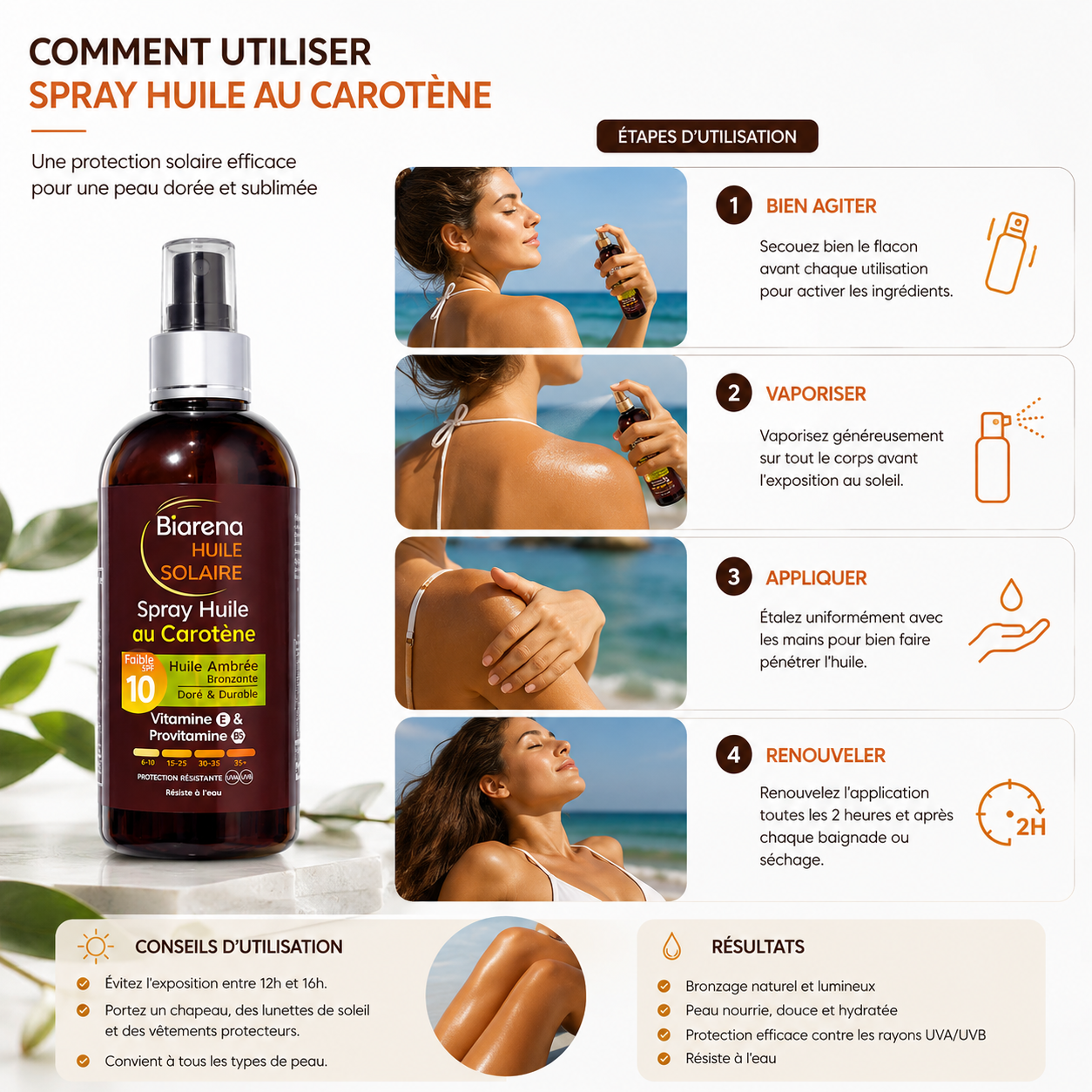 Huile Bronzante Waterproof Au Carotène – Vitamine E & Provitamine B5