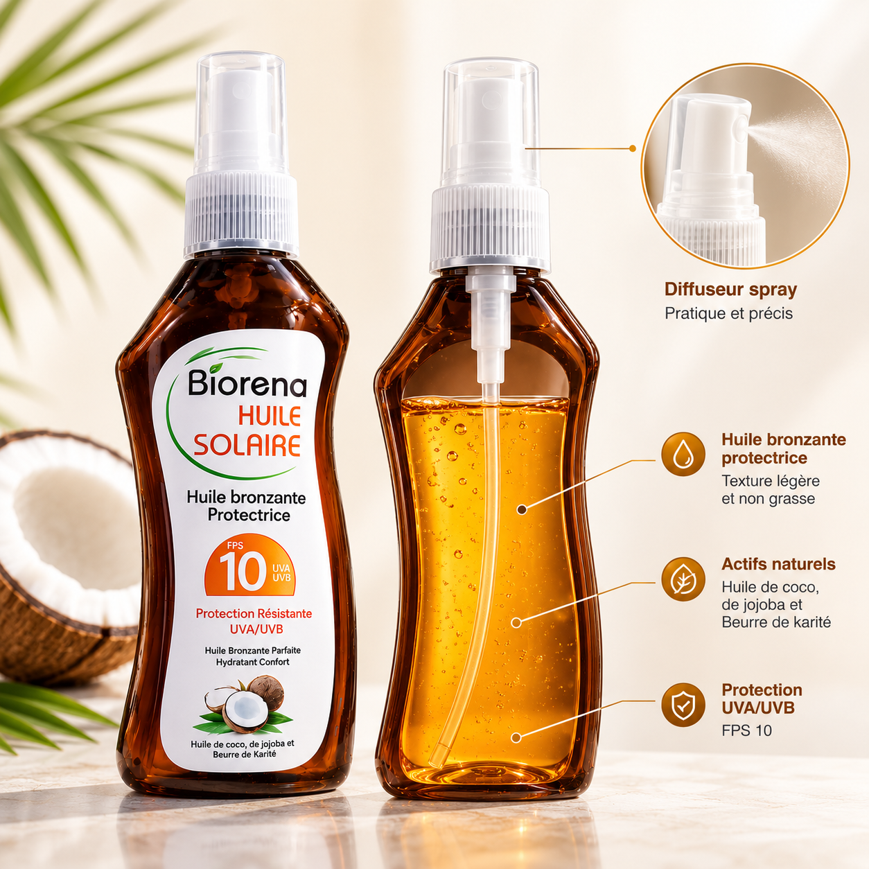 Huile Solaire Bronzante Spf 10 – Protection Uva/uvb & Hydratation