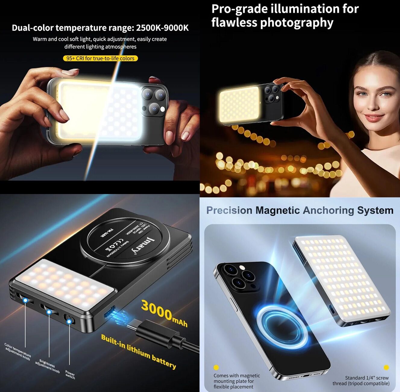 Lampe Led Magnétique Portable Pour Photo Et Vidéo 3000 Mah – Fm-168r - Couleur Aléatoire thumbnail 4